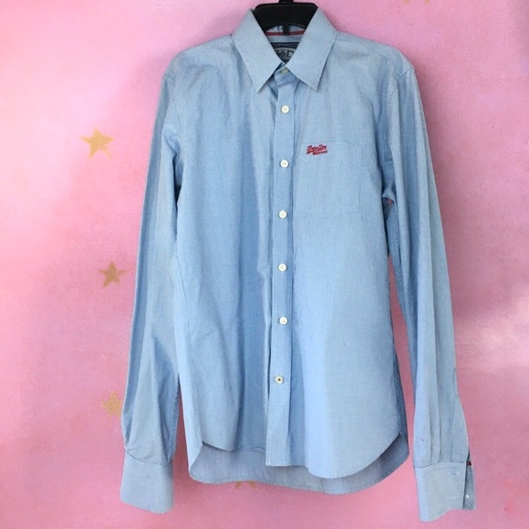 SUPERDRY BUTTON DOWN BLUE WHITE DRESS SHIRT SZ XL - Picture 2 of 8